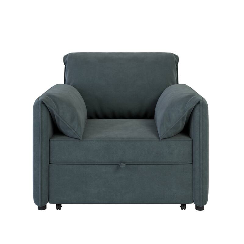 Linen Upholstered 3-in-1 Convertible Sleeper Chairs Bed with Thick Cushions Pull-out Sofa Bed and Pillow Top Arms Chaise Lounges