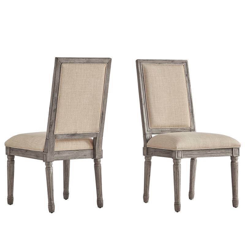 Deana Rectangular Linen Dining Chairs (Set of 2) by iNSPIRE Q Artisan - Antique Grey Oak Finish - Beige Linen