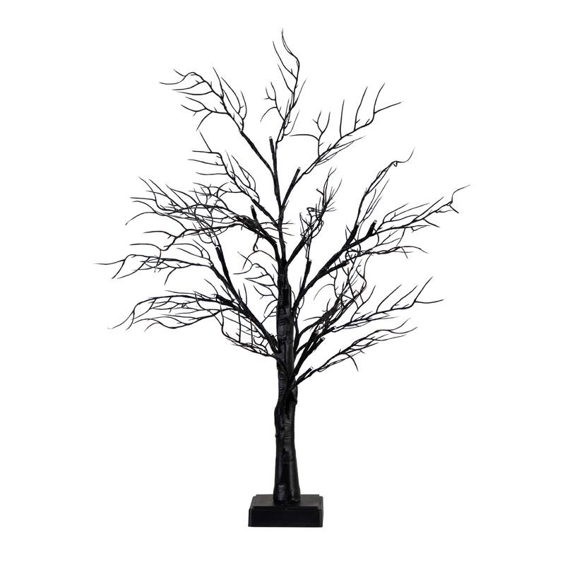 Battery Operated Black Twig Artificial Halloween Tree - 2' - Dual Color LED Lights