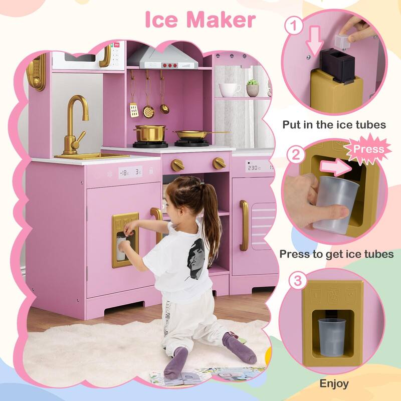 Costway Pretend Play Kitchen for Kids Toddler Aged 3+ Wooden Toy Set - See Details