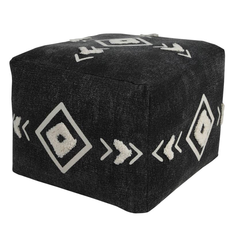 Sevita Textured Diamond Medallion Pouf Ottoman