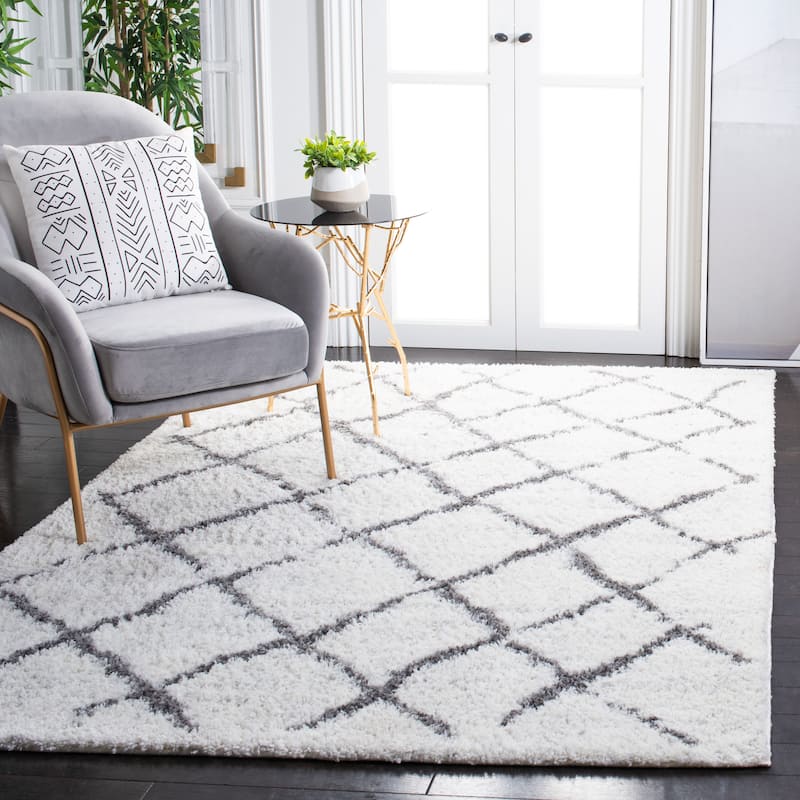 SAFAVIEH Berber Shag Toyo Light Grey/Cream Rug - 10' x 14' - Cream/Light Grey