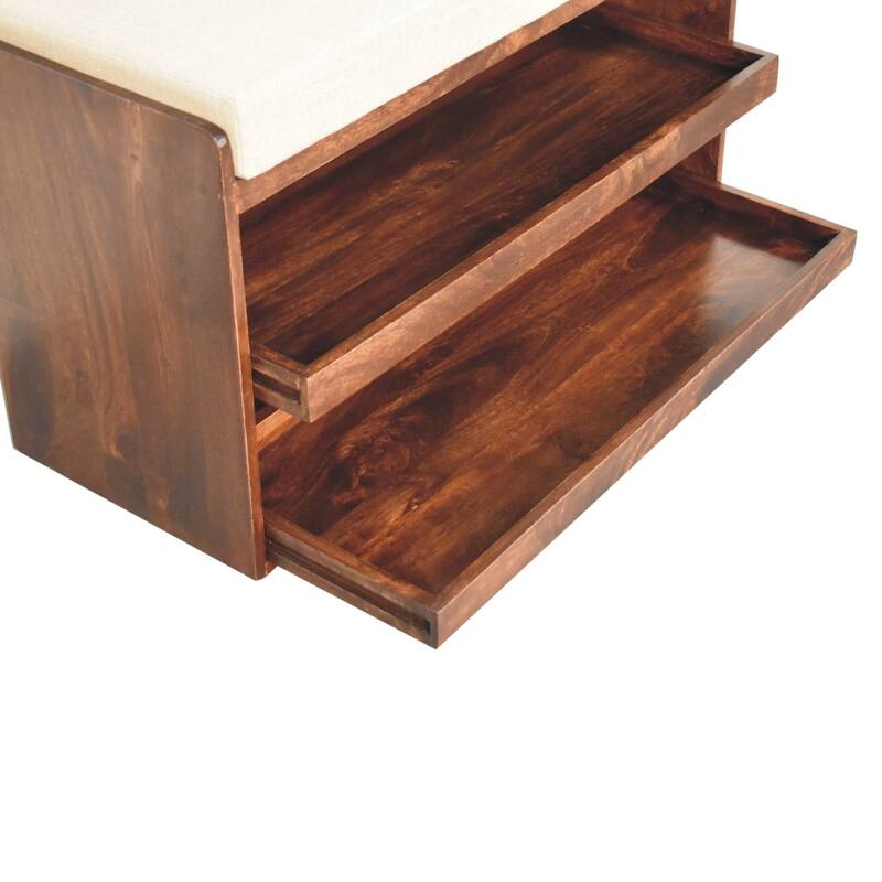 Artisan Furniture Solid Wood California Walnut & Mud Linen Pull out Shoe Bench