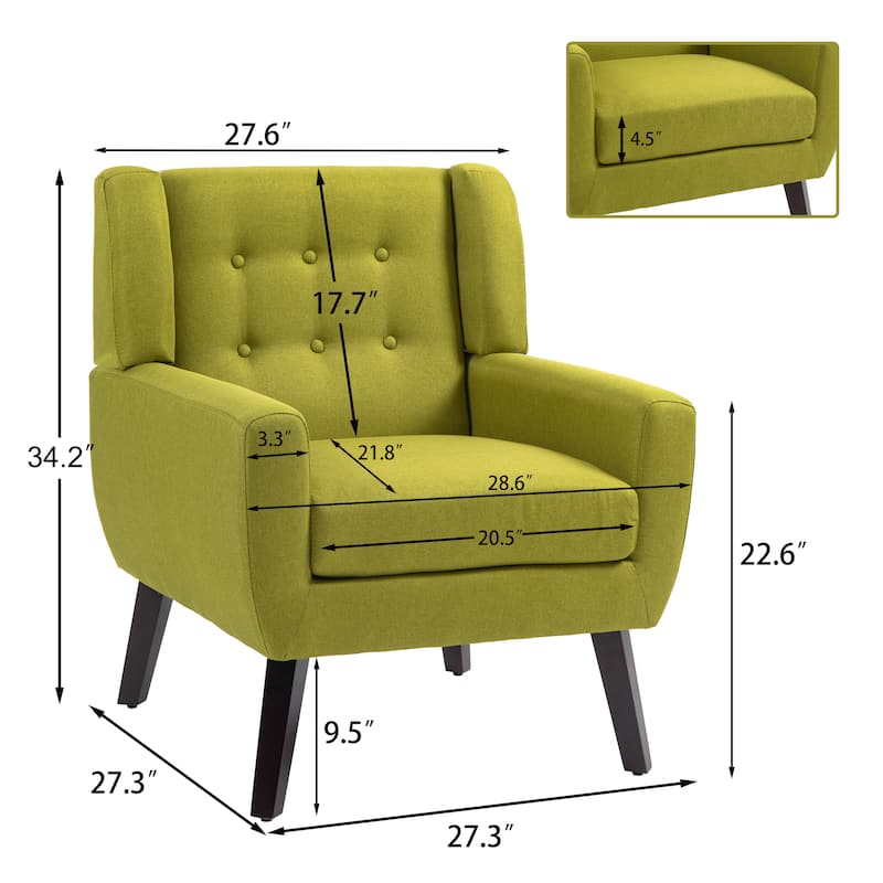 Set of 2 Modern Accent Chair Cotton Linen Upholstered Armchair for Living Room