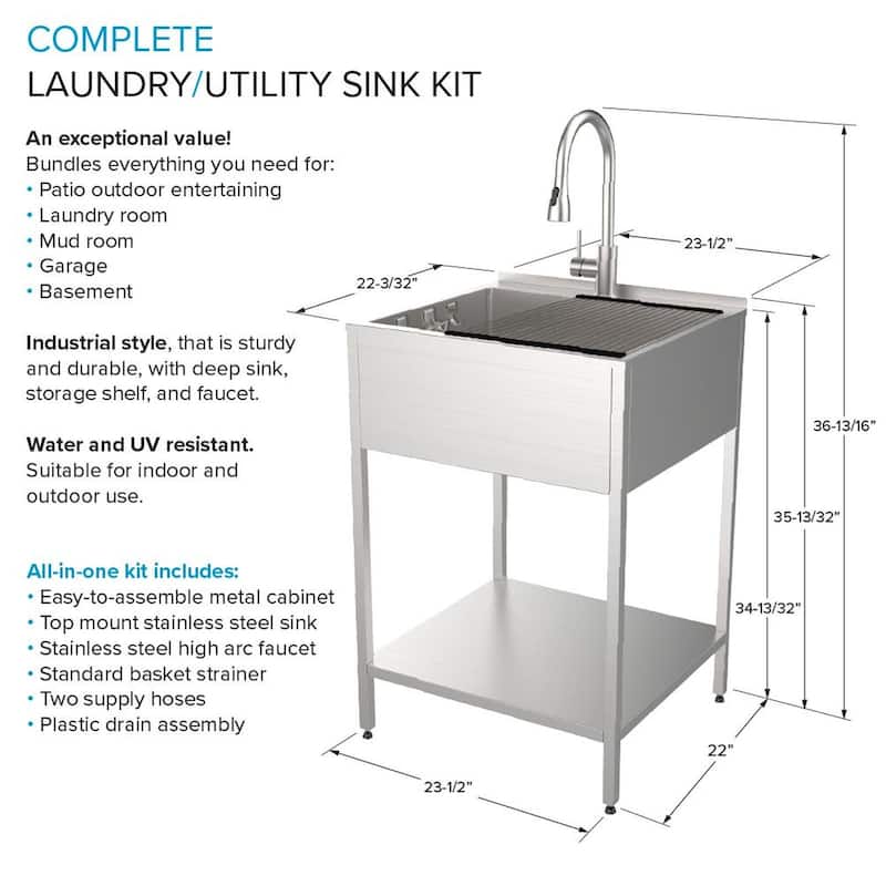 Transolid 24-in W x 22-in D x 35-in H Laundry Sink/Wash Stand All-in-One Kit - 24-in x 22-in
