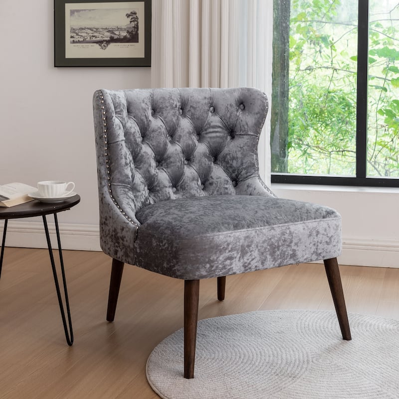 Porthos Home Mara Velvet Accent Slipper Chair with Rubberwood Legs