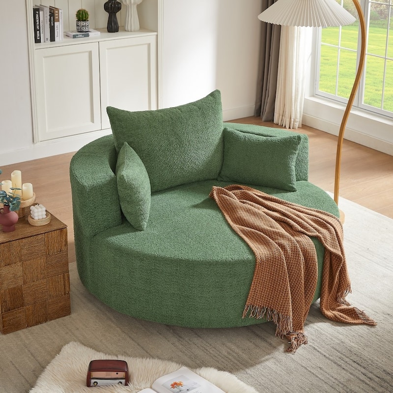 Modern 360° Swivel Round Sofa Chair with 3 Removable Pillows for Living Room - Green