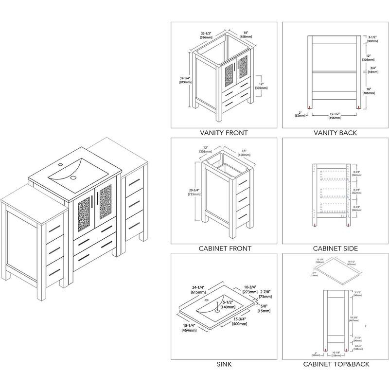 Blossom 48" Solid Wood Bathroom Vanity w/ Ceramic Sink & Side Cabinet