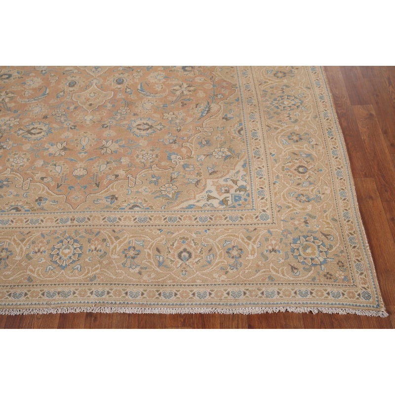 Traditional Mashad Vintage Persian Area Rug Handmade Wool Carpet - 7'0" x 9'10"