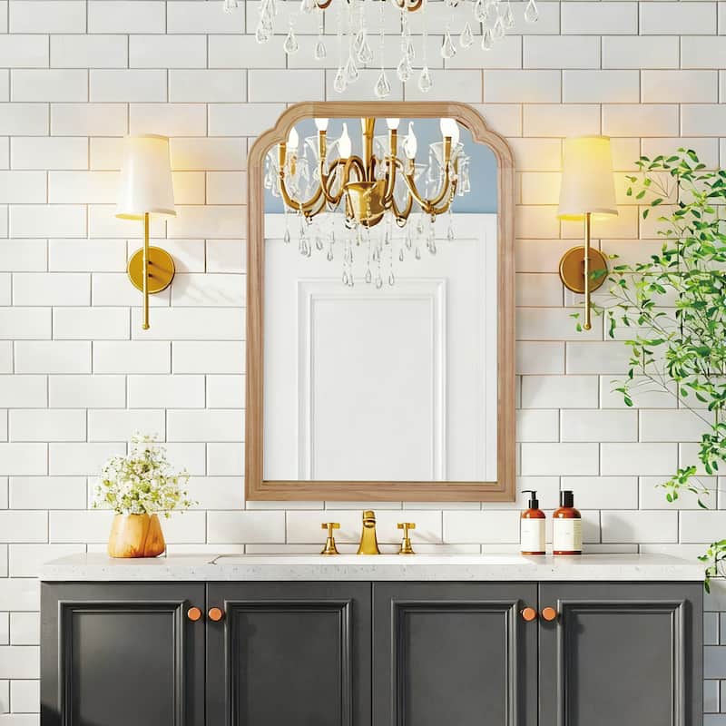 Rounded Corner Solid Wood Frame Decorative Mirror Modern Farmhouse Wall Mirror For Bedroom Bathroom Living Room Entryway - Natural - 20 in. W x 30 in. H