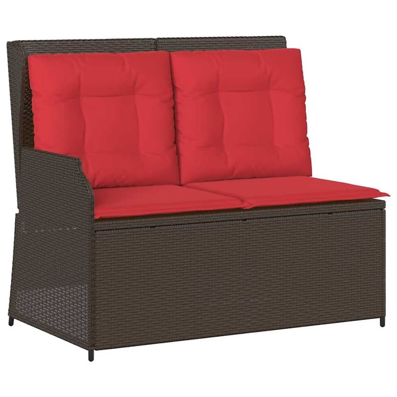 vidaXL Garden Bench with Cushion Brown Poly rattan - 26 x 43 x 37
