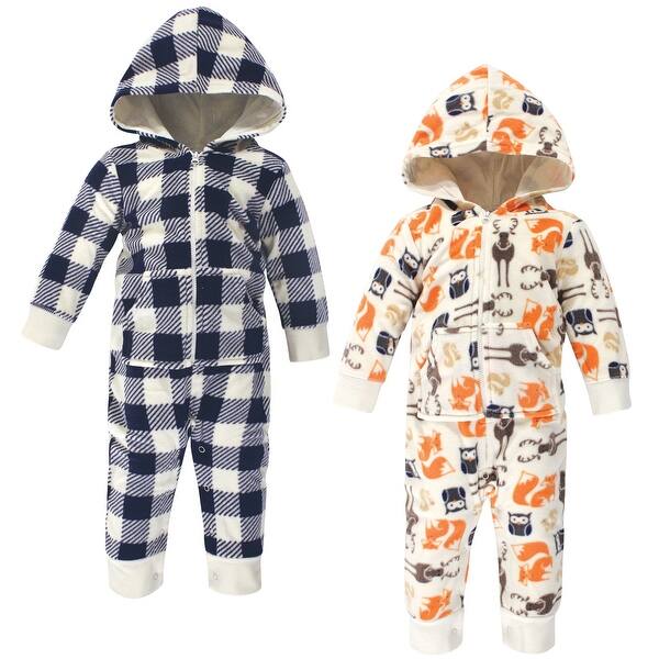 slide 1 of 1, Hudson Baby Infant Boy Fleece Jumpsuits, Coveralls, and Playsuits 2pk, Forest 0 - 3 Months - Blue