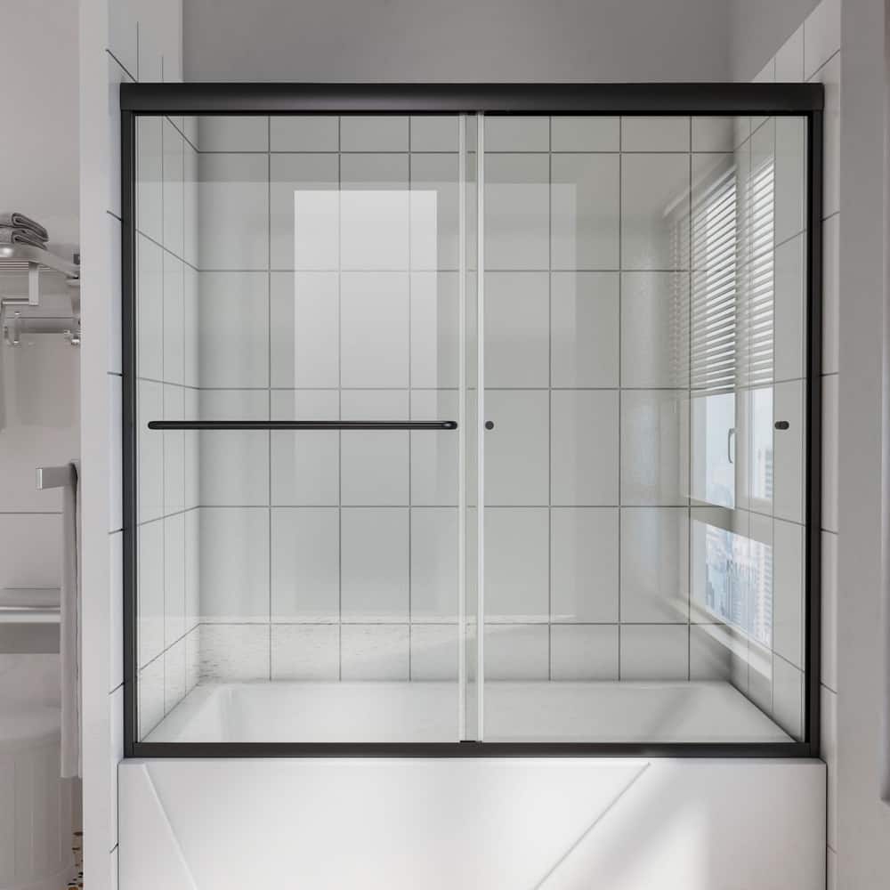 Semi-Frameless Double-sliding Shower Door with Clear Glass - 60 in.Wx58 in.H