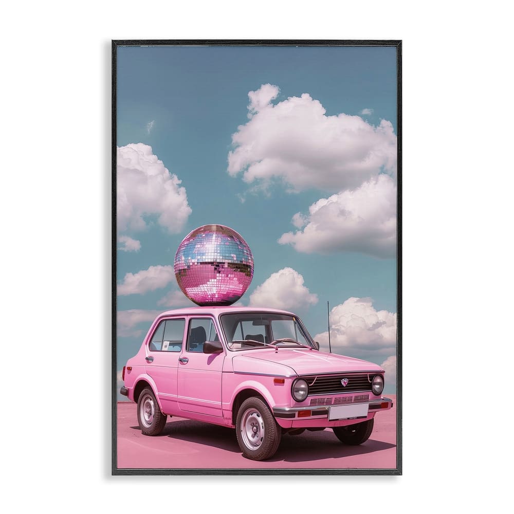 Stupell Disco Ball Car & Clouds Framed Giclee Art Design By LSR Design Studio
