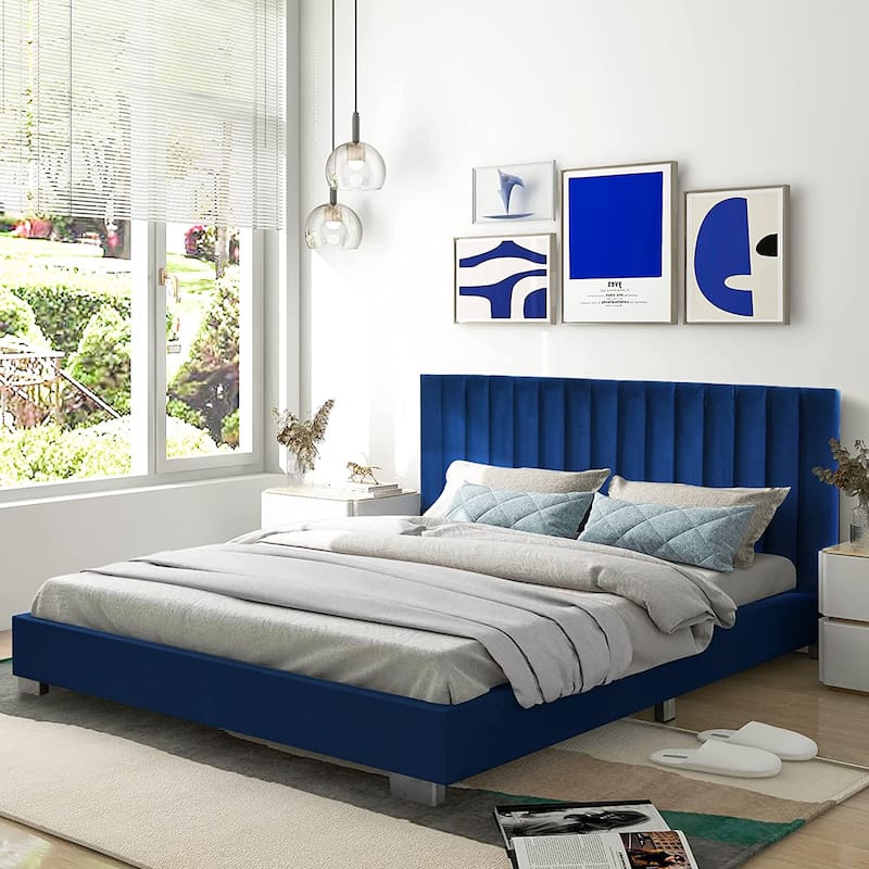 Costway Upholstered Bed Frame Full Size Modern Platform Bed with