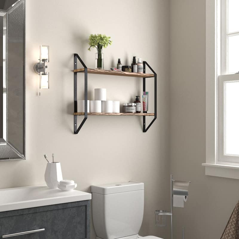 Wallniture Ponza 2-Tier Wood Floating Bookshelf for Bedroom Wall Decor