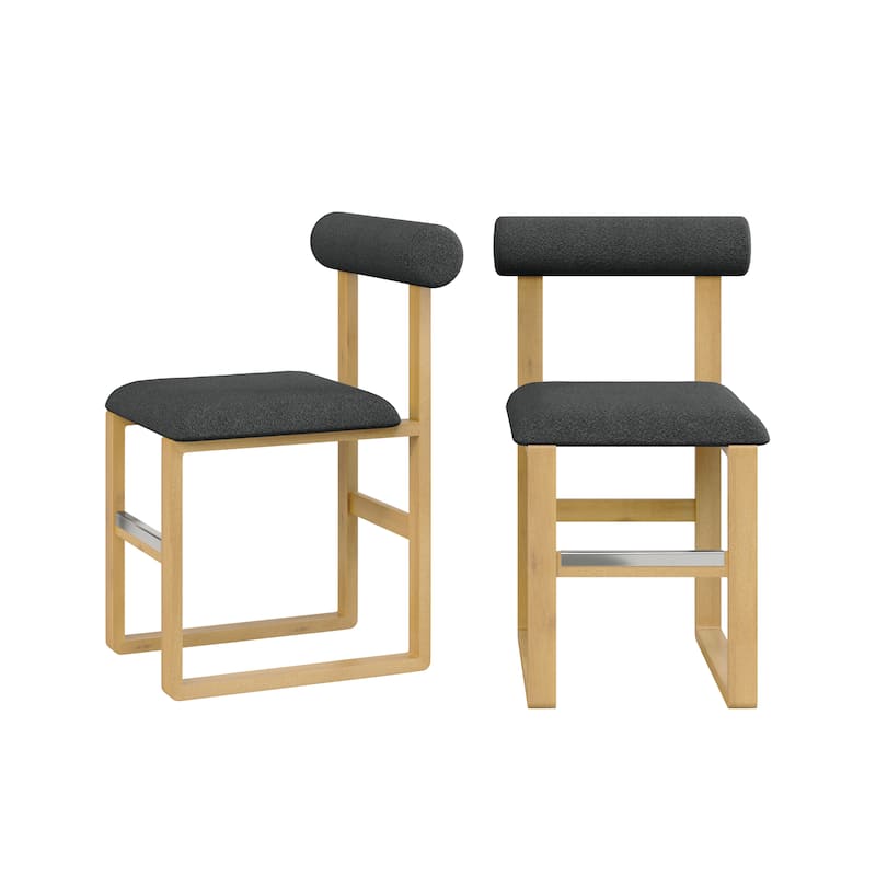 Corvus Caen Teddy Fabric Bar Stools with Wood Legs (Set of 2) - Black