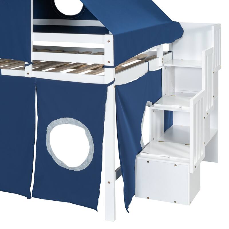 Roomfitters Full Size Loft Bed with Slide, Tent Canopy and Tower, Multi-Functional Sleep Space