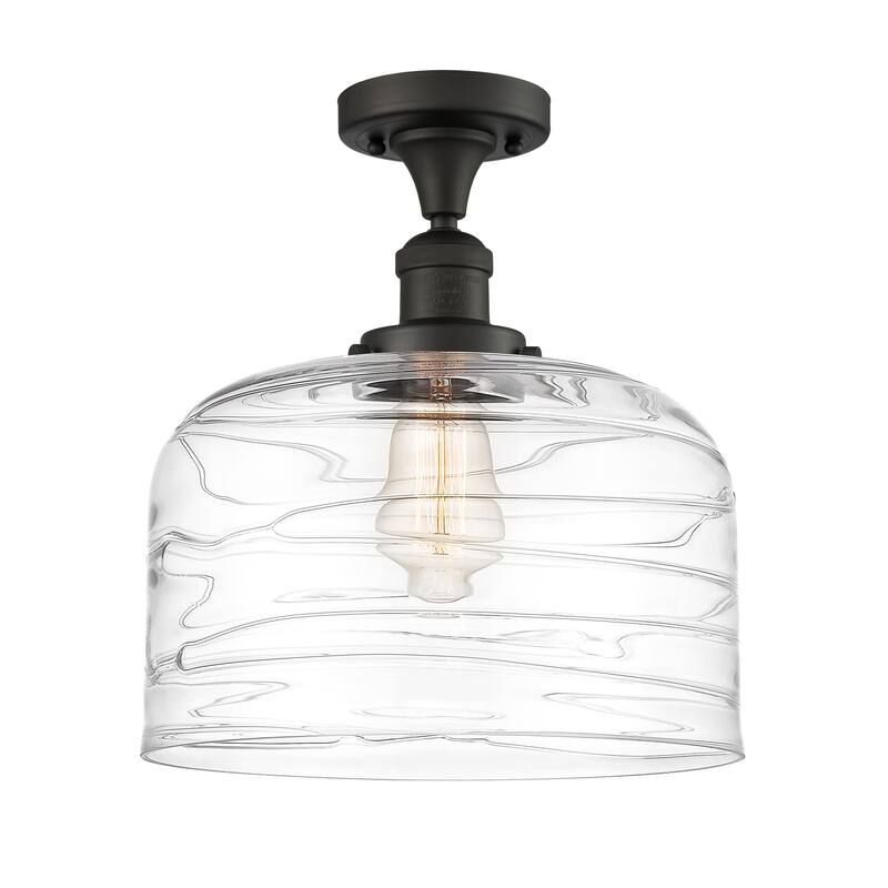 Innovations Lighting Bell - 1 Light 12" Semi-Flush Mount - Oil Rubbed Bronze/Clear Deco Swirl