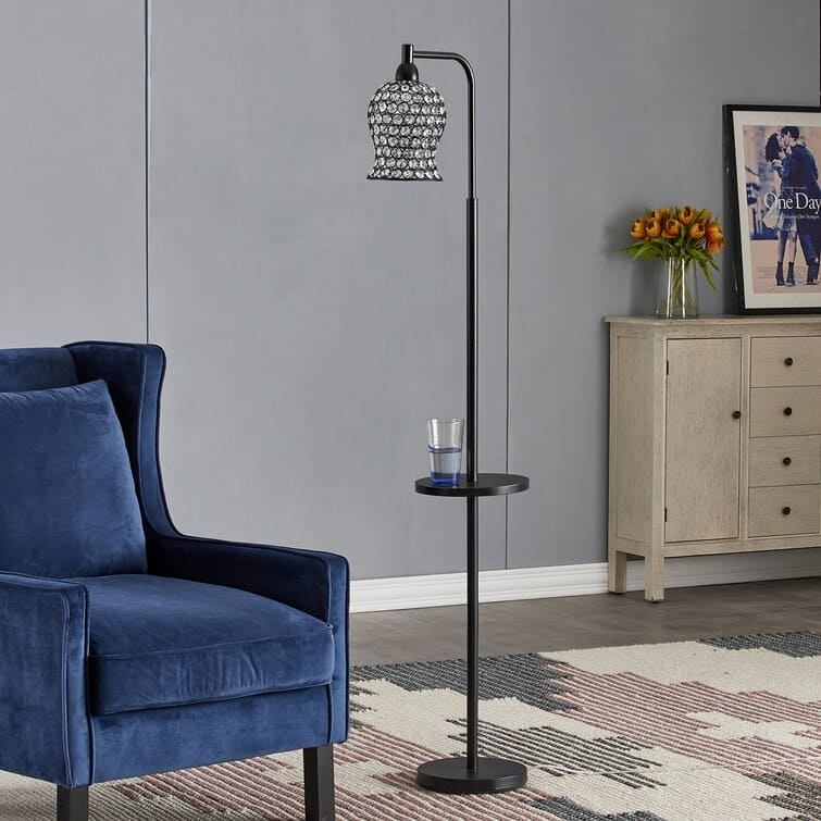 Charming Black Metal Tray Table 65" Arched Floor Lamp