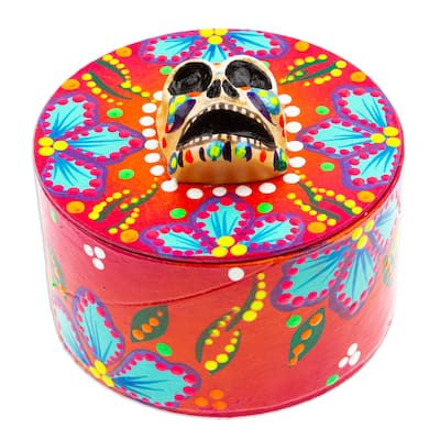 Novica Handmade Skull In Red Papier Mache Jewelry Box