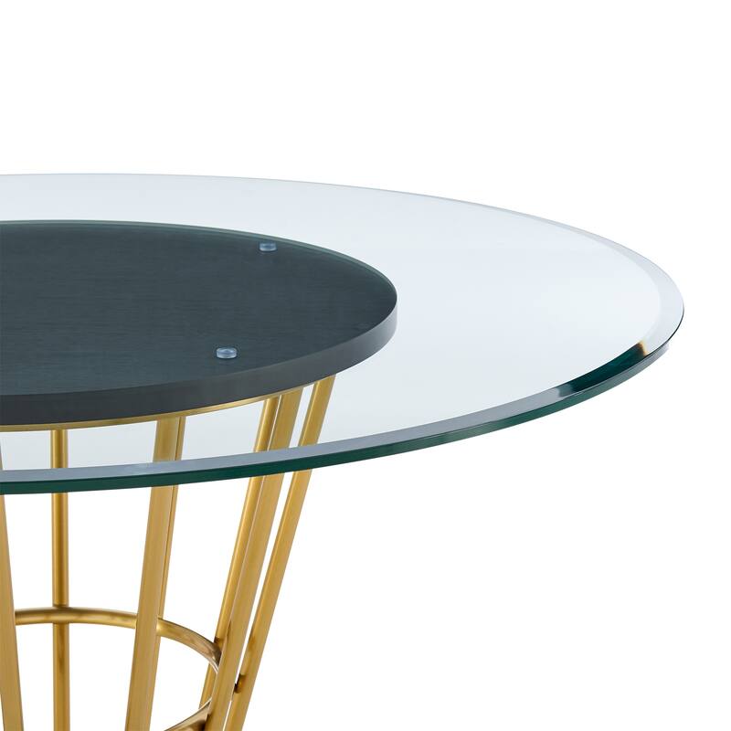 Veronica Shannon 5 Piece Round Glass Dining Table Set with Metal Frame and Upholstered Chairs