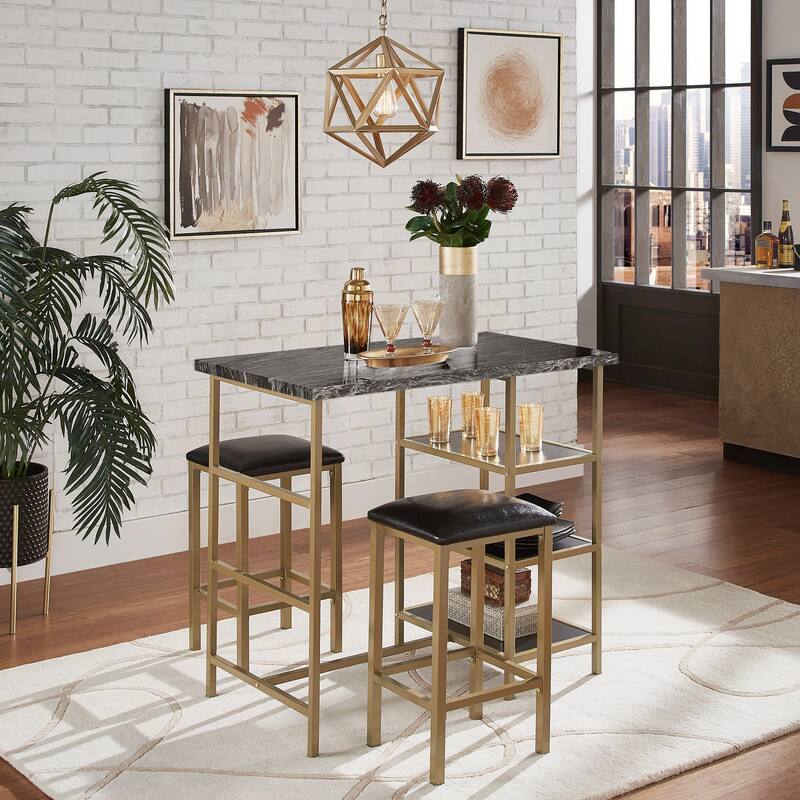 Ainsley Faux Marble Counter Height 3-piece Dining Set by iNSPIRE Q Modern - Gold Finish 3-Piece Set