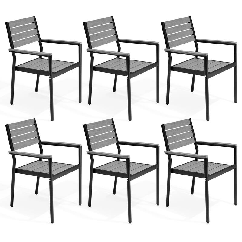 VredHom Outdoor Patio Aluminum Stackable Dining Chairs with Armrest - DarkGrey-6PC