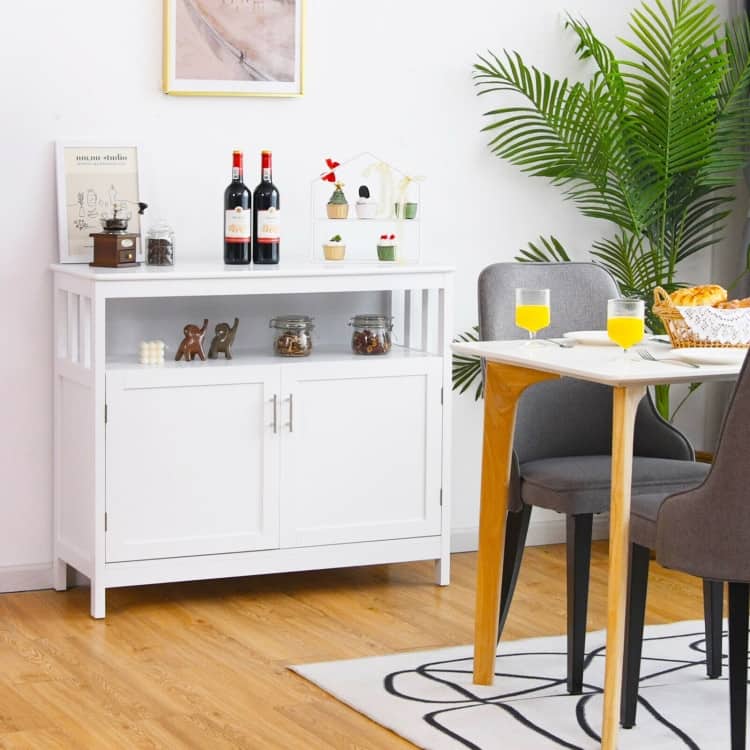Kitchen Buffet Server Sideboard Storage Cabinet with 2 Doors and Shelf - 40" x 16" x 34" (L x W x H)