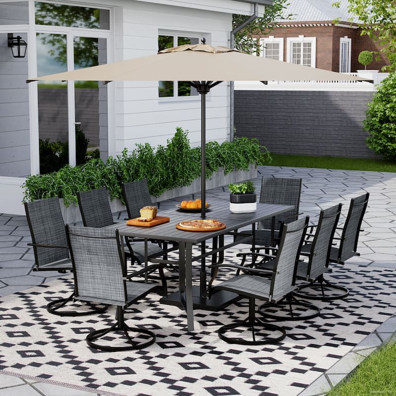 Patio Dining Set, Outdoor Dining Table and Chairs Set with Textilene Chairs, Adjustable Umbrella Hole for Garden, Backyard