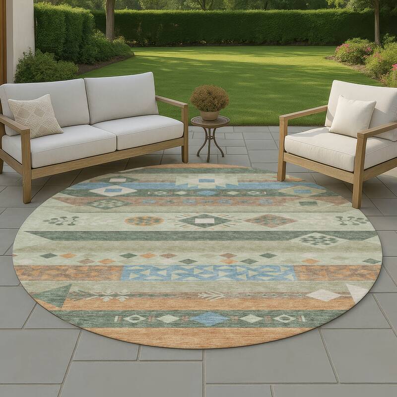 Machine Washable Indoor/ Outdoor Global Tuca Chantille Rug - Sage - 8' x 8'