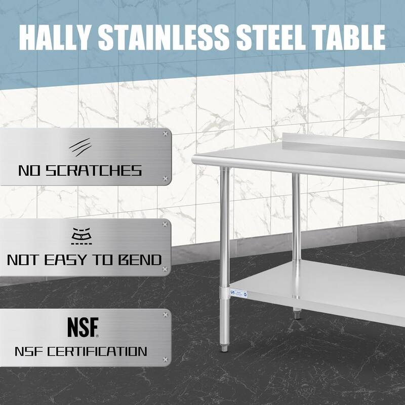 Stainless Steel Table 30 x 60 Inches Metal Prep Table with Adjustable Undershelf, Stainless Table - Silver