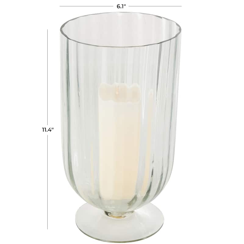 Glass Ribbed Fluted Candle Holder with Elevated Base - Clear - Roche River Decor - 6"W x 6"L x 11"H