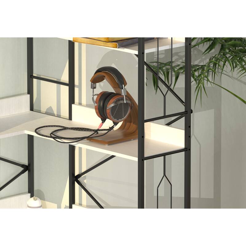 5 Tier Bookshelf, Industrial Style Corner Bookshelf, Thickened iron frame and thickened laminate composition