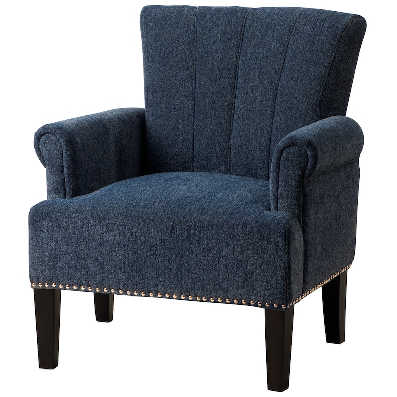 Modern 24" Polyester Upholstered Accent Chair with Rubber Wood Legs and Nailheads