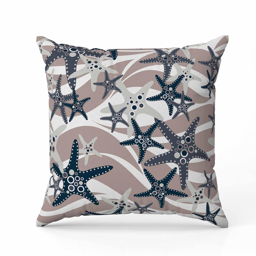 Starfish Sway Indoor/Outdoor Reversible Throw Pillow White and Gray