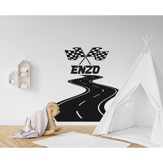 Large Custom Name Racing Car Tire Checkered Flags Wall Decal - Bed Bath ...