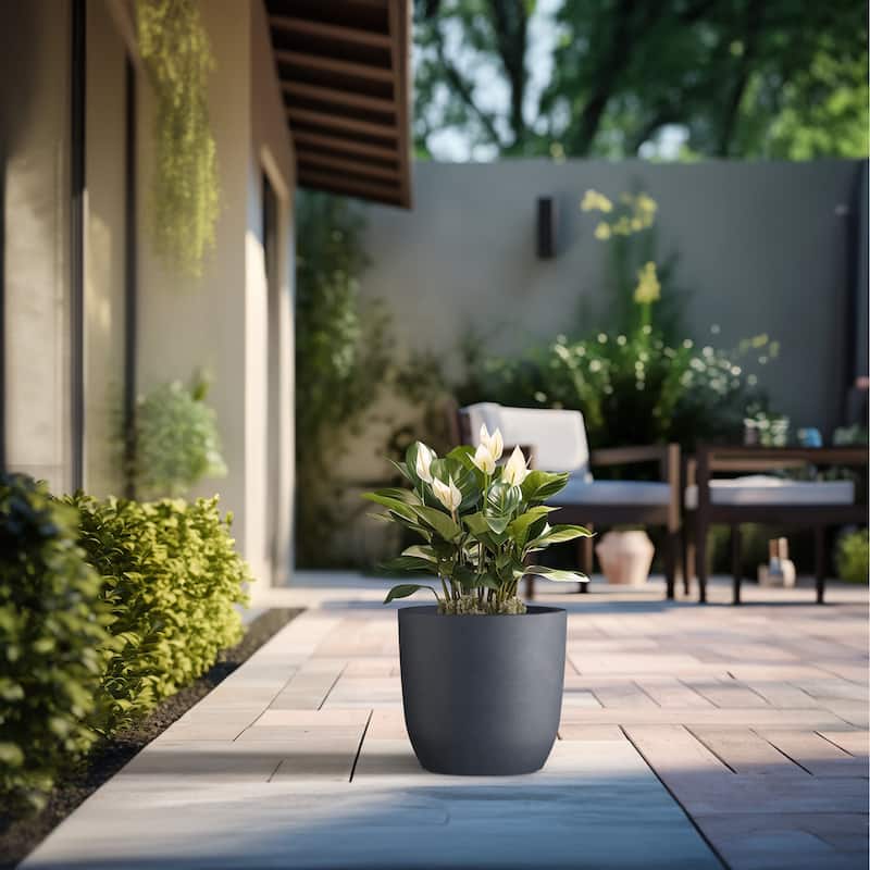 Tall Concrete Round Plant Pots / Large Indoor and Outdoor flower Planters - 17 Inch x 15.5 Inch - Granite Gray