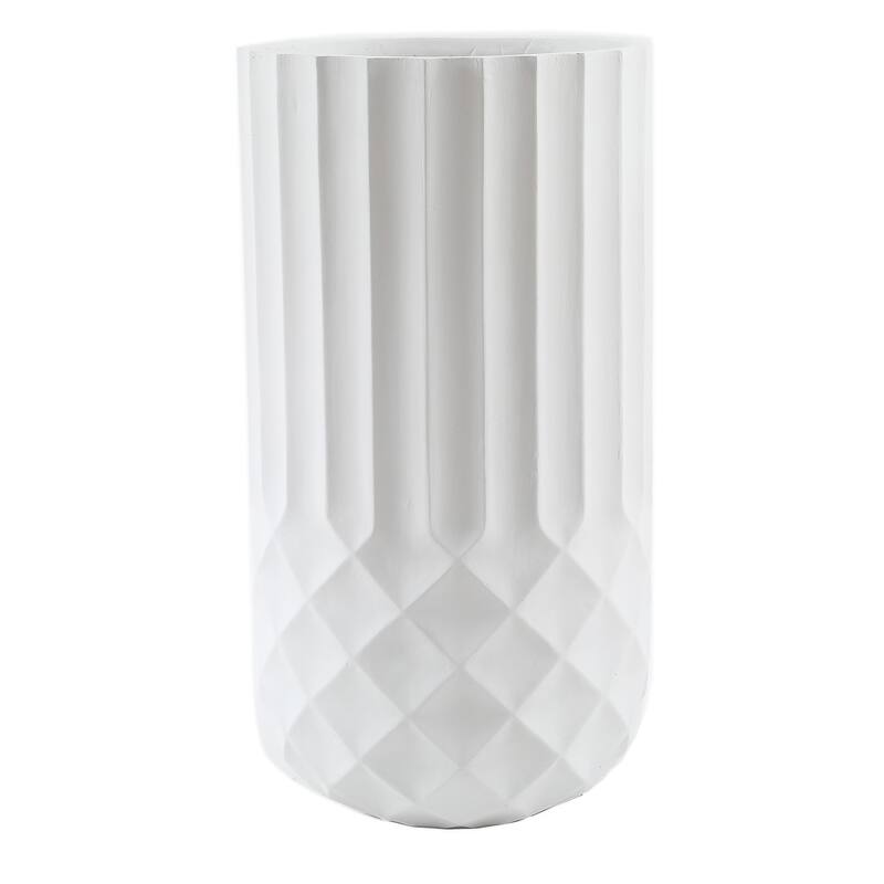 Handmade White Geometric Pattern Fiber Stone Round Tall Pot Planters