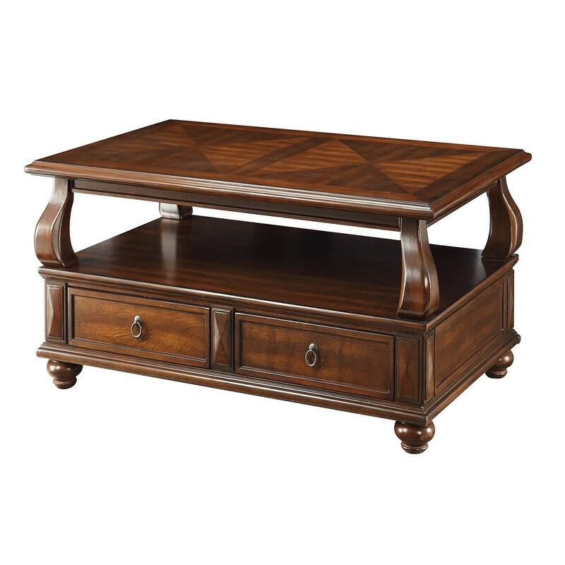 Yaztrie Walnut 4-drawer Coffee Table with Open Shelf