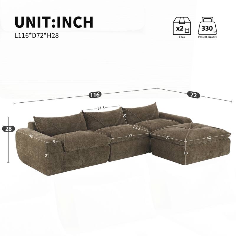 Compressed Sofa with High Density Foam, Integrated Backrest&Seat Cushion, Decorative Edging