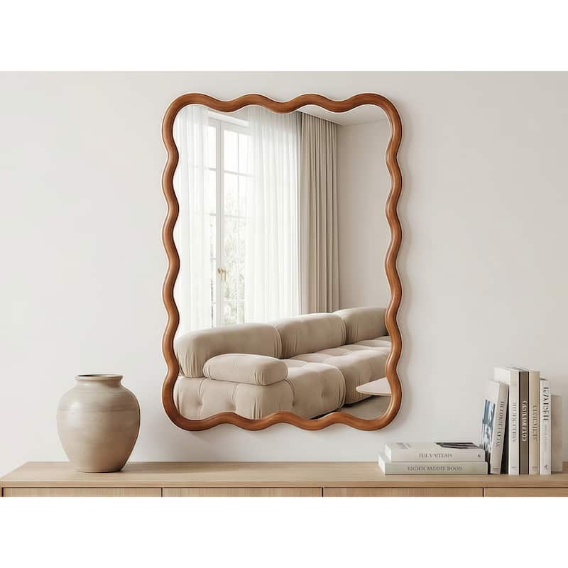 20"x30" Wavy Rectangle Solid Wood Frame Decorative Mirror,For Bedroom, Bathroom, Living Room, Entryway