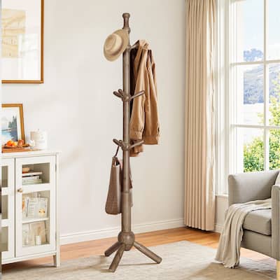 Solid Wood Freestanding Coat Rack Hanger, Coat Tree with 9 Hooks - 74"H x19.29"W