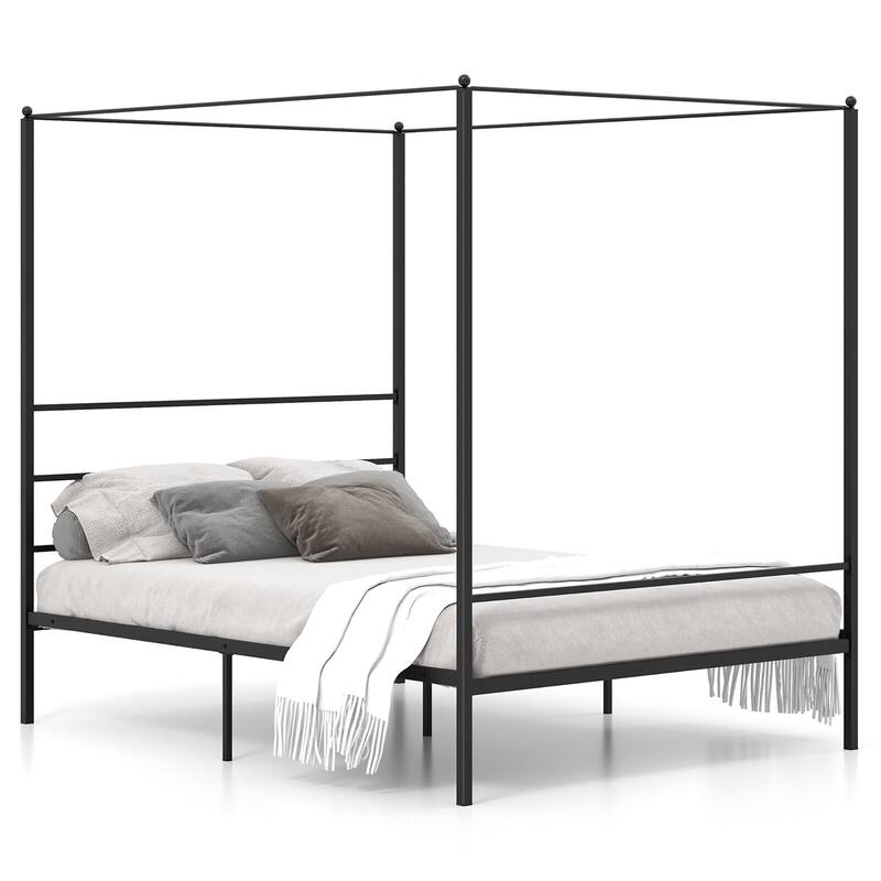 Gymax Twin/Full/Queen Metal Canopy Platform Bed Frame Mattress