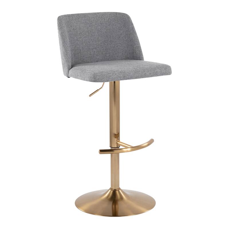 Strick & Bolton Oscar Adjustable Bar Stool with Rounded T Footrest (Set of 2) - Grey Fabric/Gold