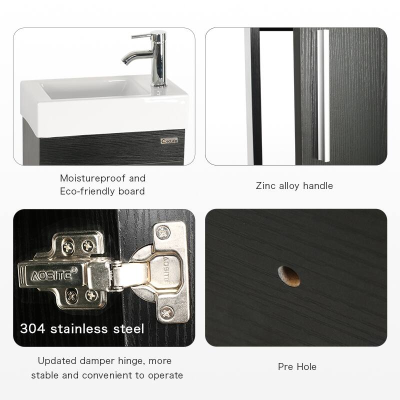 18.4" Wall Mounted Bathroom Vanity Set Porcelain Ceramic Sink Small Chrome Faucet Cabinet Combo