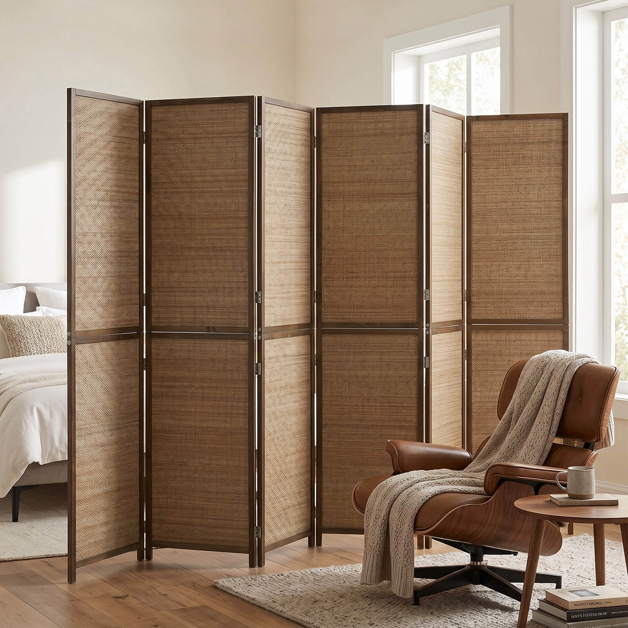 HOMCOM Room Divider, Tall Folding Privacy Screen, Bamboo Wall Partition for Room Separation - 8' x 10'