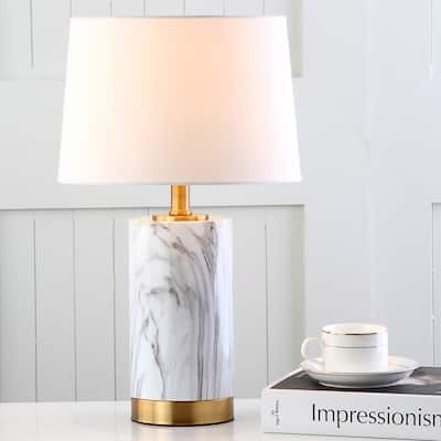 SAFAVIEH Lighting 18.25-inch Clarabel White/ Black Marble Table Lamp - 11" x 11" x 18.25"