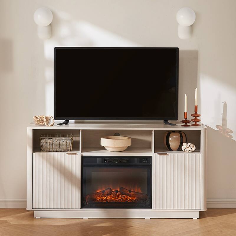 Mopio Brooklyn 59" Electric Fireplace TV Stand - White