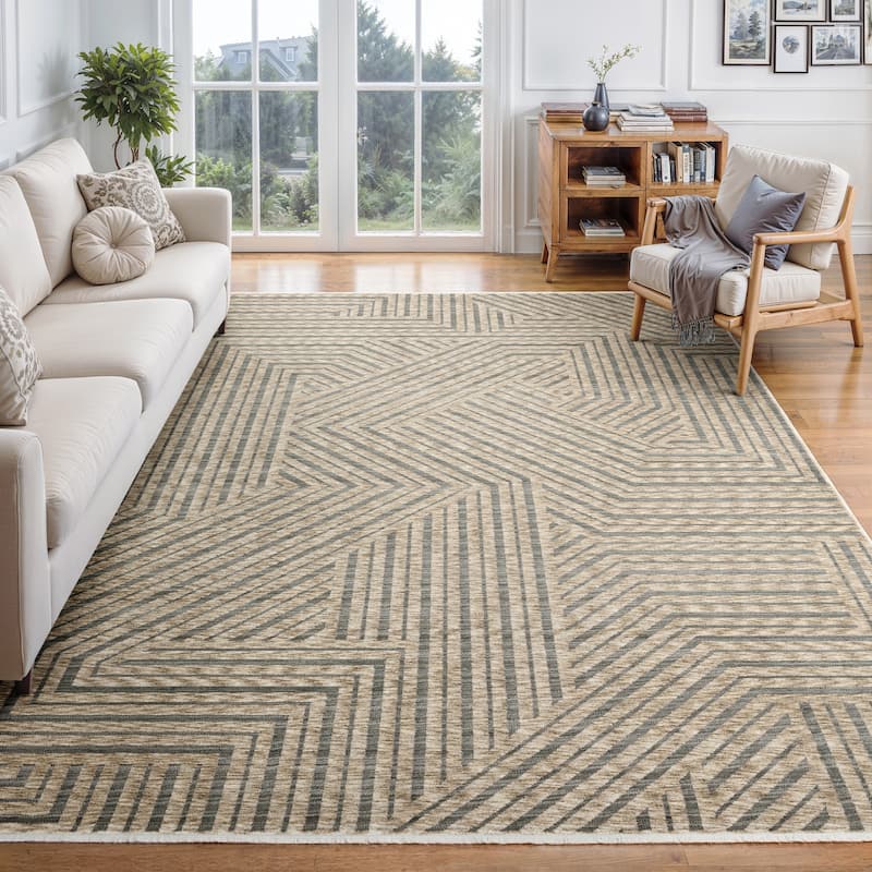 Style Haven Estella Industrial Geometric Lines Beige/ Grey Area Rug - 3' 3" x 5' - Rectangle